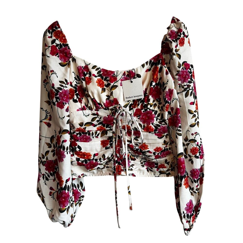 Finders Keepers Flora Long Sleeve Top Cream Bloom XXS UK 4